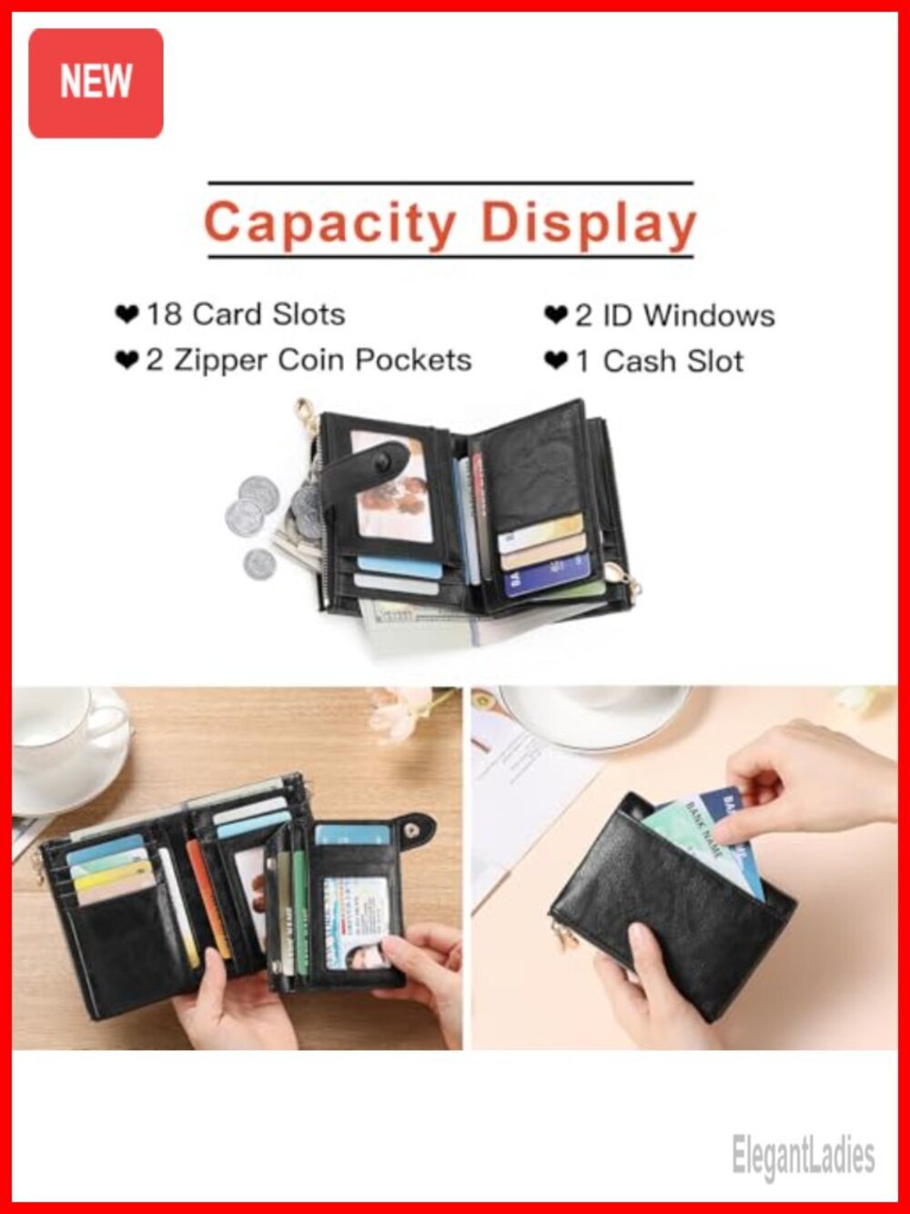 PU Leather Bifold RFID Blocking Wallet with 18 Card Slots - Picture 5 of 6